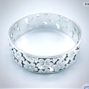Brighton Bangle Bracelet, retired silver, clear rhinestones flower pattern